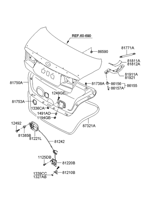 2006 Hyundai Azera Produced After OCT.31.2006 Trunk Lid Trim Diagram