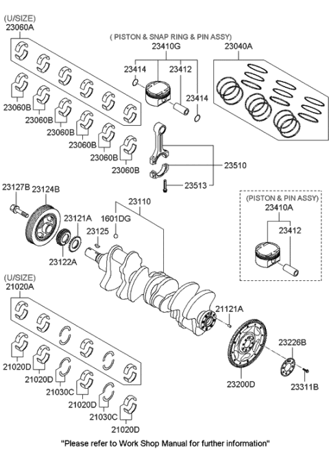 1996 Hyundai Sonata Piston & Pin Assembly Diagram for 23041-3C931