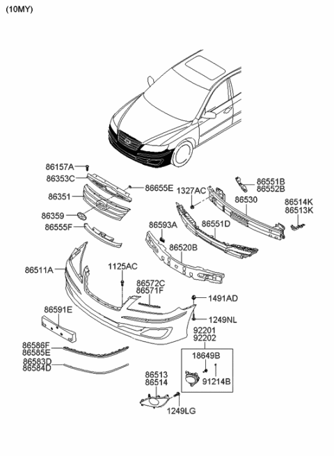 2008 Hyundai Azera Front Lower Bumper Grille Diagram for 86561-3L700