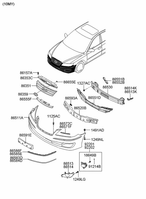 2006 Hyundai Azera Produced After OCT.31.2006 Front Bumper Diagram 3