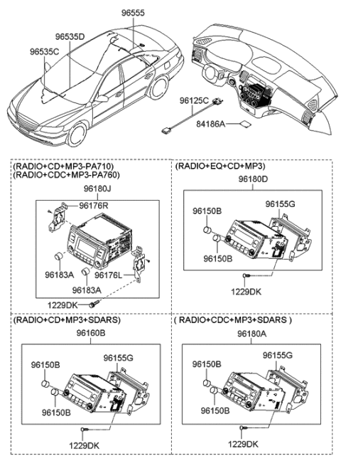 2008 Hyundai Azera Radio Assembly-Electronic Tune Radio Diagram for 96170-3L150-A9