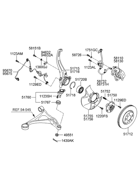 2006 Hyundai Azera Produced After OCT.31.2006 Front Axle Diagram 1