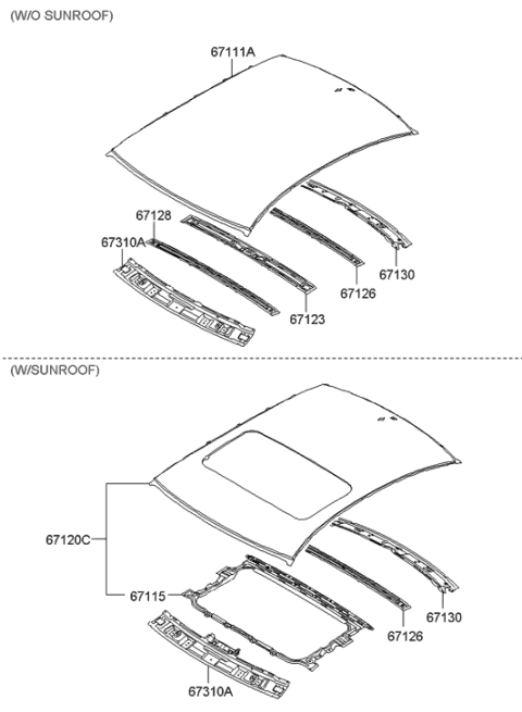 1997 Hyundai Sonata Rail-Roof Center Diagram for 67162-3L000