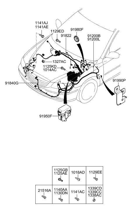 2008 Hyundai Azera Wiring Assembly-Engine LH Diagram for 91201-3L071