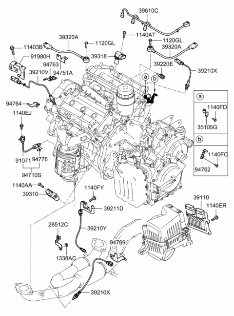 2007 Hyundai Azera Computer Engine Control Module Diagram for 39110-3C313