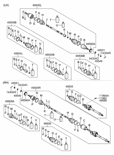 2007 Hyundai Azera Shaft Assembly-Drive,RH Diagram for 49500-3L450