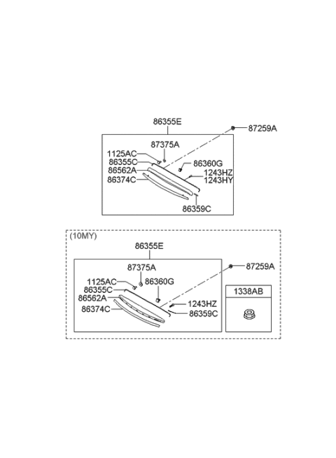 2007 Hyundai Azera Garnish-Radiator Grille,Upper Diagram for 86356-3L300