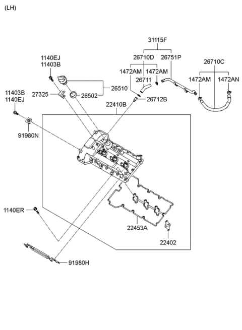 2009 Hyundai Azera Cover Assembly-Rocker,LH Diagram for 22410-3C150