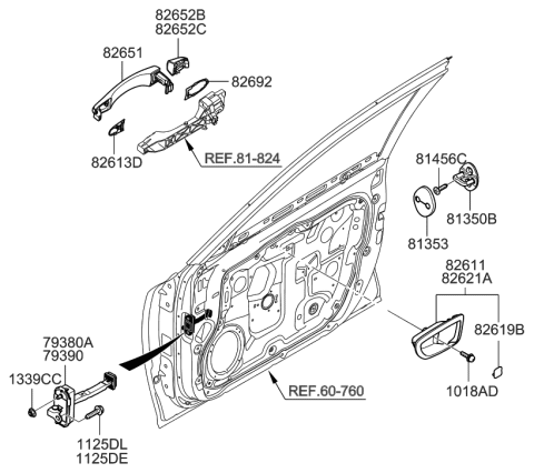 2007 Hyundai Azera Checker Assembly-Front Door,RH Diagram for 79390-3L000