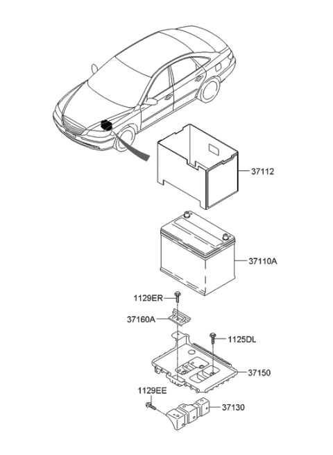 2010 Hyundai Azera Battery Assembly Diagram for 37110-2D000