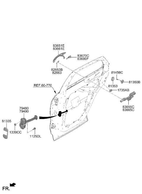 2019 Hyundai Accent BASE ASSY-RR DR O/S HDL,LH Diagram for 83655-AR000