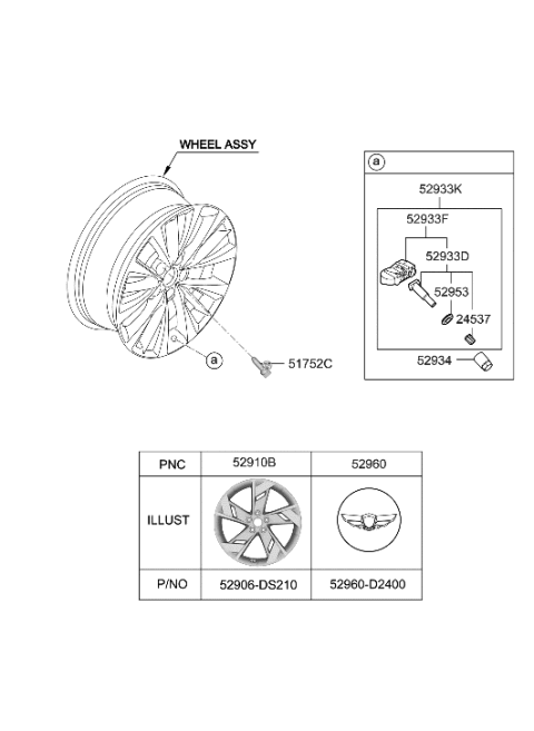 2023 Hyundai Genesis Electrified GV70 WHEEL ASSY-ALUMINIUM Diagram for 52906-DS210