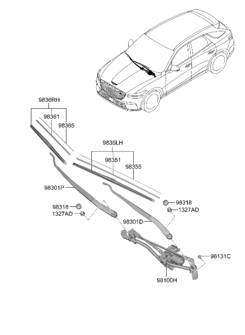 2019 Hyundai Accent BLADE ASSY-WIPER,DRIVER Diagram for 98350-J7000