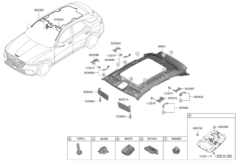 2023 Hyundai Genesis Electrified GV70 Sunvisor & Head Lining Diagram