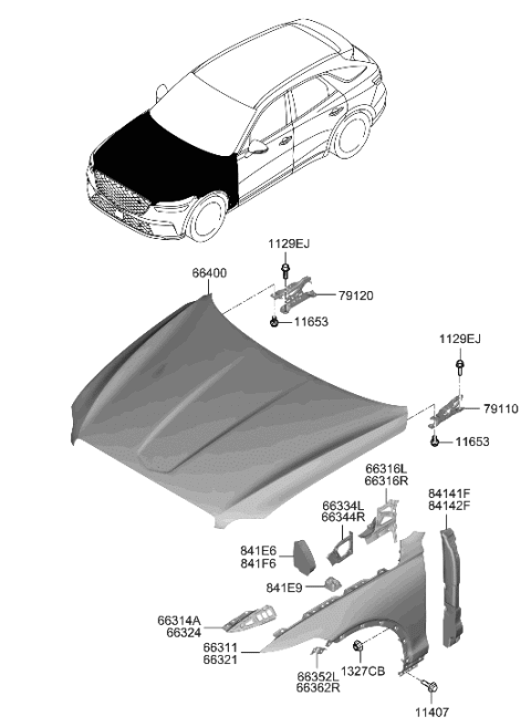 2023 Hyundai Genesis Electrified GV70 Fender & Hood Panel Diagram