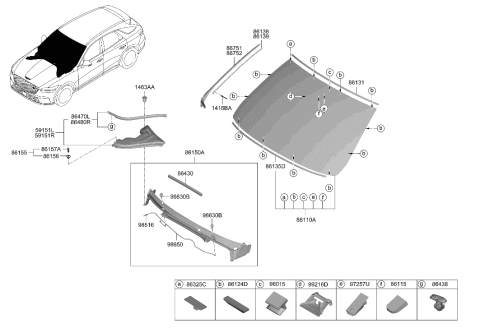 2023 Hyundai Genesis Electrified GV70 Windshield Glass Diagram