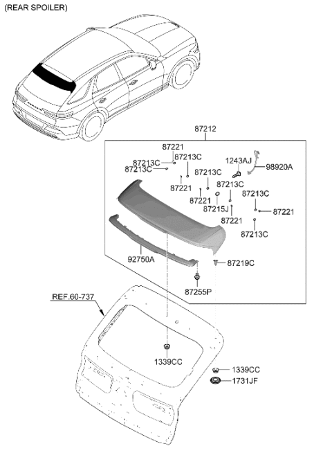 2023 Hyundai Genesis Electrified GV70 SPOILER ASSY-RR Diagram for 87210-AR000-SSS