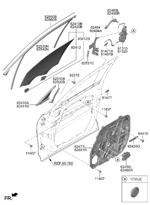 2023 Hyundai Genesis Electrified GV70 MOTOR ASSY-FRONT POWER WDW,LH Diagram for 82450-AR000