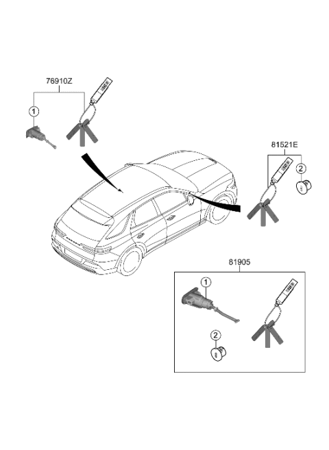 2023 Hyundai Genesis Electrified GV70 KEY & CYLINDER SET-LOCK Diagram for 81905-AR000