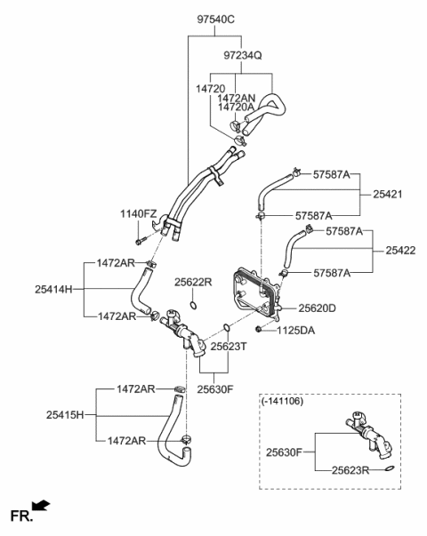 2014 Hyundai Santa Fe Pipe Assembly-Rear Heater Water Diagram for 97540-2W800
