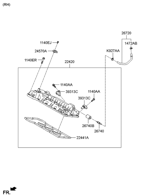 2014 Hyundai Santa Fe Cover Assembly-Rocker,RH Diagram for 22420-3CGA5