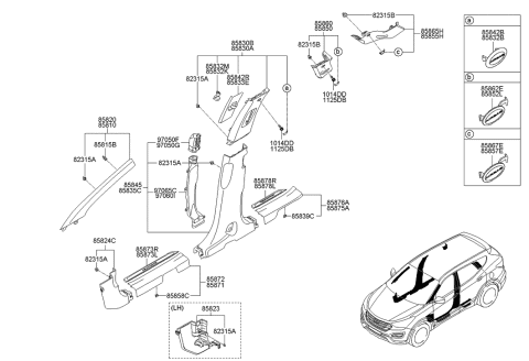2013 Hyundai Santa Fe Trim Assembly-Center Pillar Upper RH Diagram for 85840-2W100-VYN