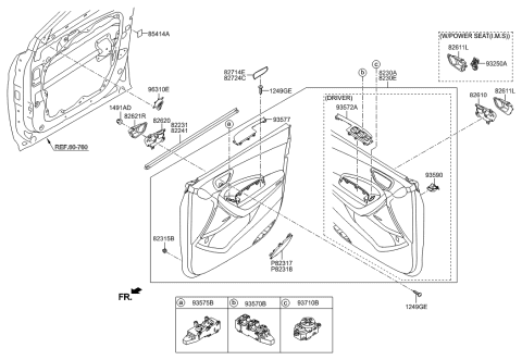 2014 Hyundai Sonata Power Window Main Switch Assembly Diagram for 93570-2W000