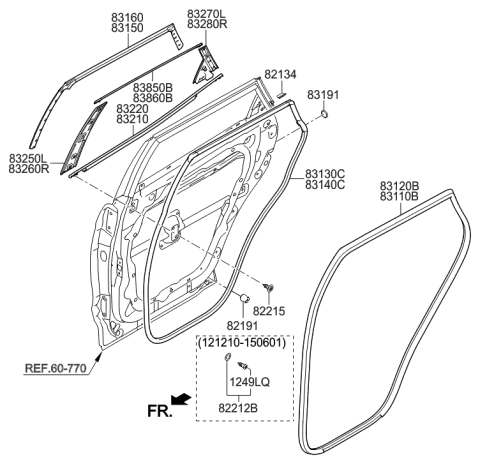 2013 Hyundai Sonata Weatherstrip Assembly-Rear Door Belt Outside RH Diagram for 83220-B8000