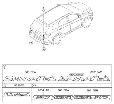 2013 Hyundai Santa Fe Emblem Diagram