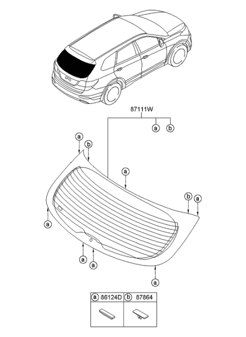 2014 Hyundai Santa Fe Rear Window Glass & Moulding Diagram