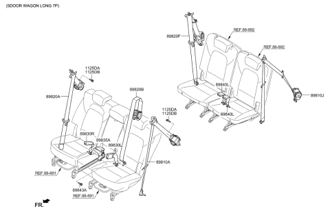 2012 Hyundai Sonata 2Nd Rear Right Seat Belt Assembly Diagram for 89820-B8500-NBC