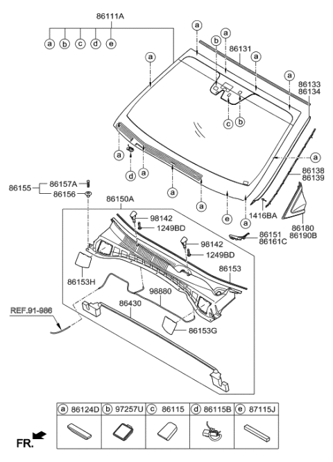 2014 Hyundai Sonata Windshield Glass Assembly Diagram for 86111-B8300