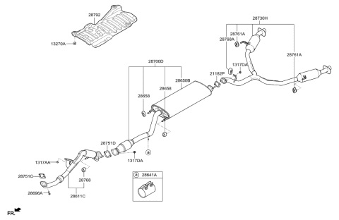 2012 Hyundai Sonata Center Muffler Assembly Diagram for 28600-B8150