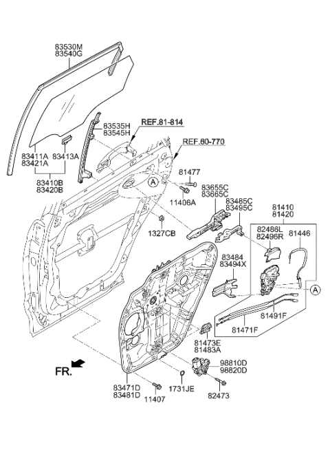 2015 Hyundai Santa Fe Rear Door Window Regulator & Glass Diagram