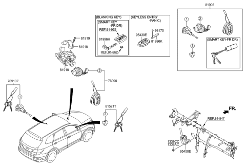 2013 Hyundai Sonata Lock Key & Cylinder Set Diagram for 81905-B8100