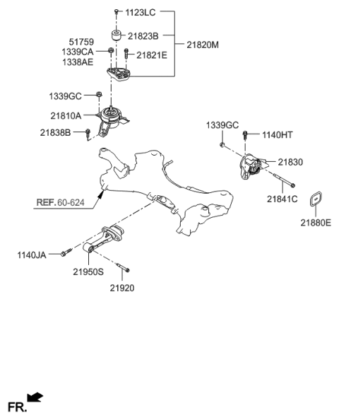 2012 Hyundai Sonata Transaxle Mounting Bracket Assembly Diagram for 21830-2W300