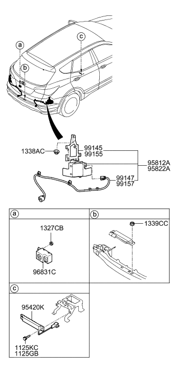 2013 Hyundai Santa Fe Unit-Blind Spot Detection,RH Diagram for 95821-B8000