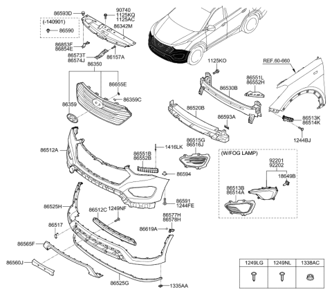 2013 Hyundai Sonata Front Passenger Side Fog Light Assembly Diagram for 92202-B8030
