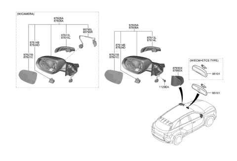 2021 Hyundai Nexo G/HOLDER Assembly-O/S RR View,LH Diagram for 87611-M5020