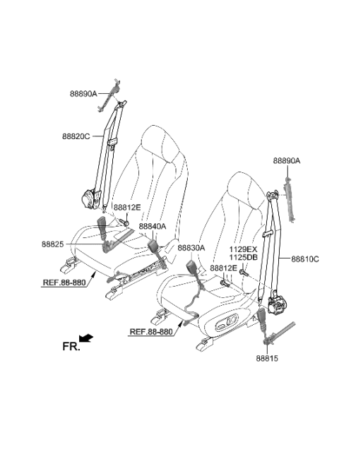 2022 Hyundai Nexo Front Seat Belt Diagram