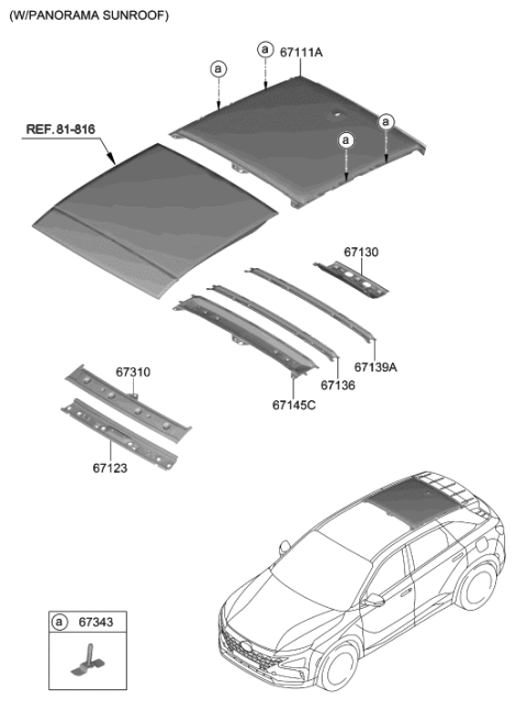 2019 Hyundai Nexo Rail Assembly-Roof Ctr, NO.2 Diagram for 67123-M5050