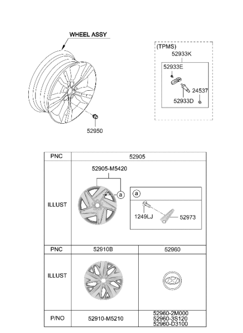 2022 Hyundai Nexo Aluminium Wheel Assembly Diagram for 52905-M5420