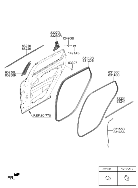 2022 Hyundai Nexo W/STRIP ASSY-RR DR BELT O/S RH Diagram for 83220-M5003