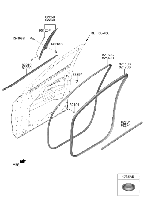 1996 Hyundai Elantra W/STRIP-FR Dr Belt I/S RH Diagram for 82241-M5000