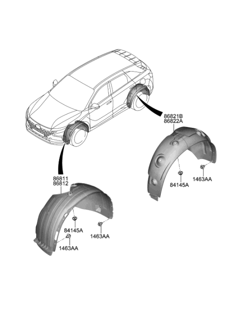 2022 Hyundai Nexo Front Wheel Guard Assembly,Left Diagram for 86811-M5000
