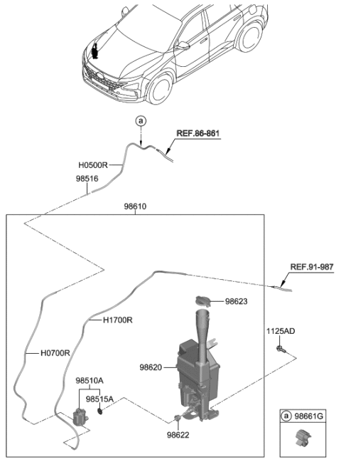 2022 Hyundai Nexo Reservoir & Pump Assembly-Washer Diagram for 98610-M5000