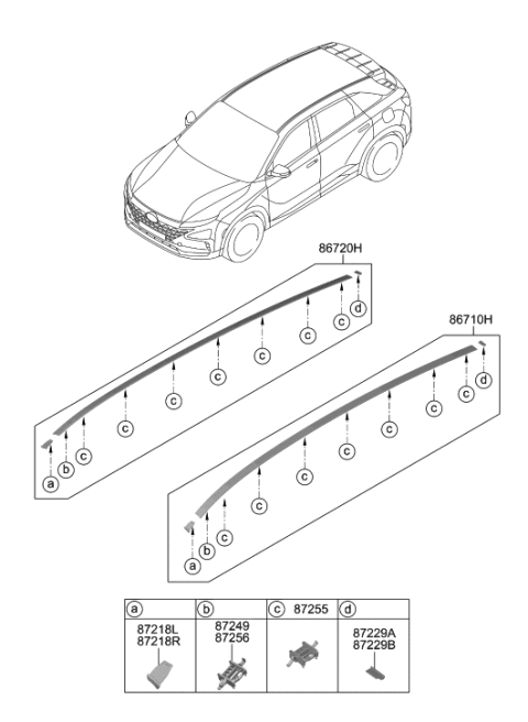 2020 Hyundai Nexo FRT End Piece-R/MLDG,RH Diagram for 87243-M5000