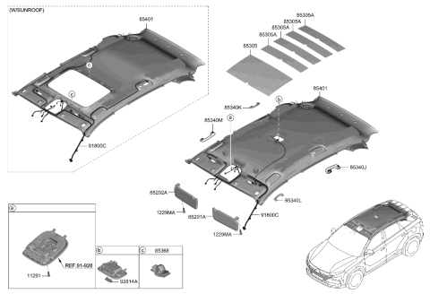2022 Hyundai Nexo Sunvisor & Head Lining Diagram