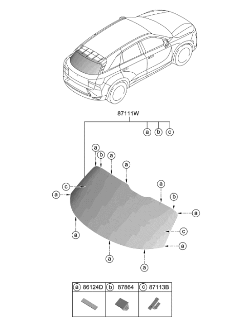 2022 Hyundai Nexo Rear Window Glass & Moulding Diagram