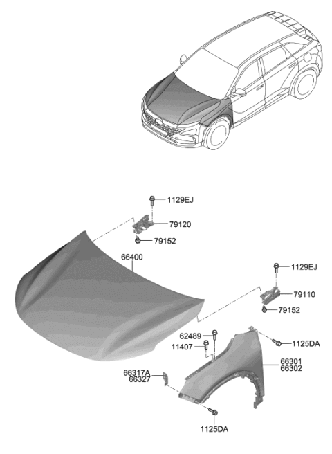 2022 Hyundai Nexo Fender & Hood Panel Diagram